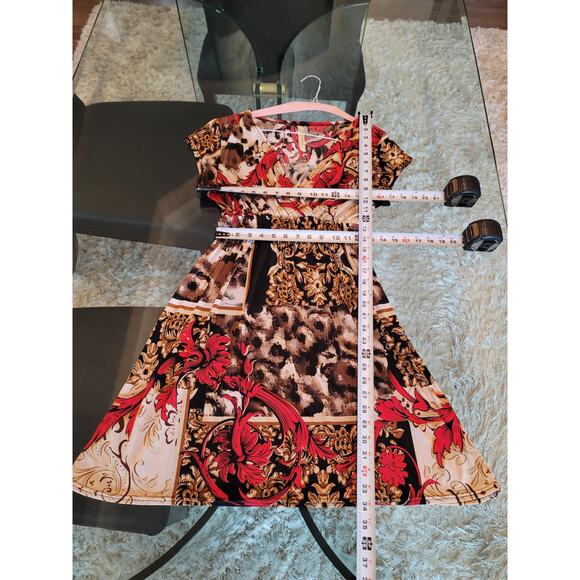 Cristinalove Dress Womens Large Brown Red Floral Print V Neck Short Sleeve - Picture 12 of 12